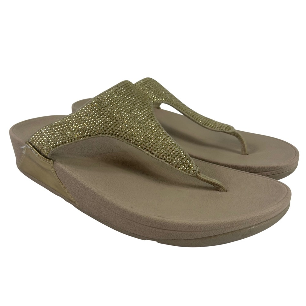 FitFlop Lulu Crystal Embellished Gold Metallic Thong‎ Sandals Orthotic US 10